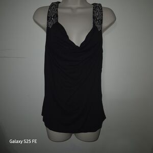 Elegant Black Women's Tank Top with Embellished Straps